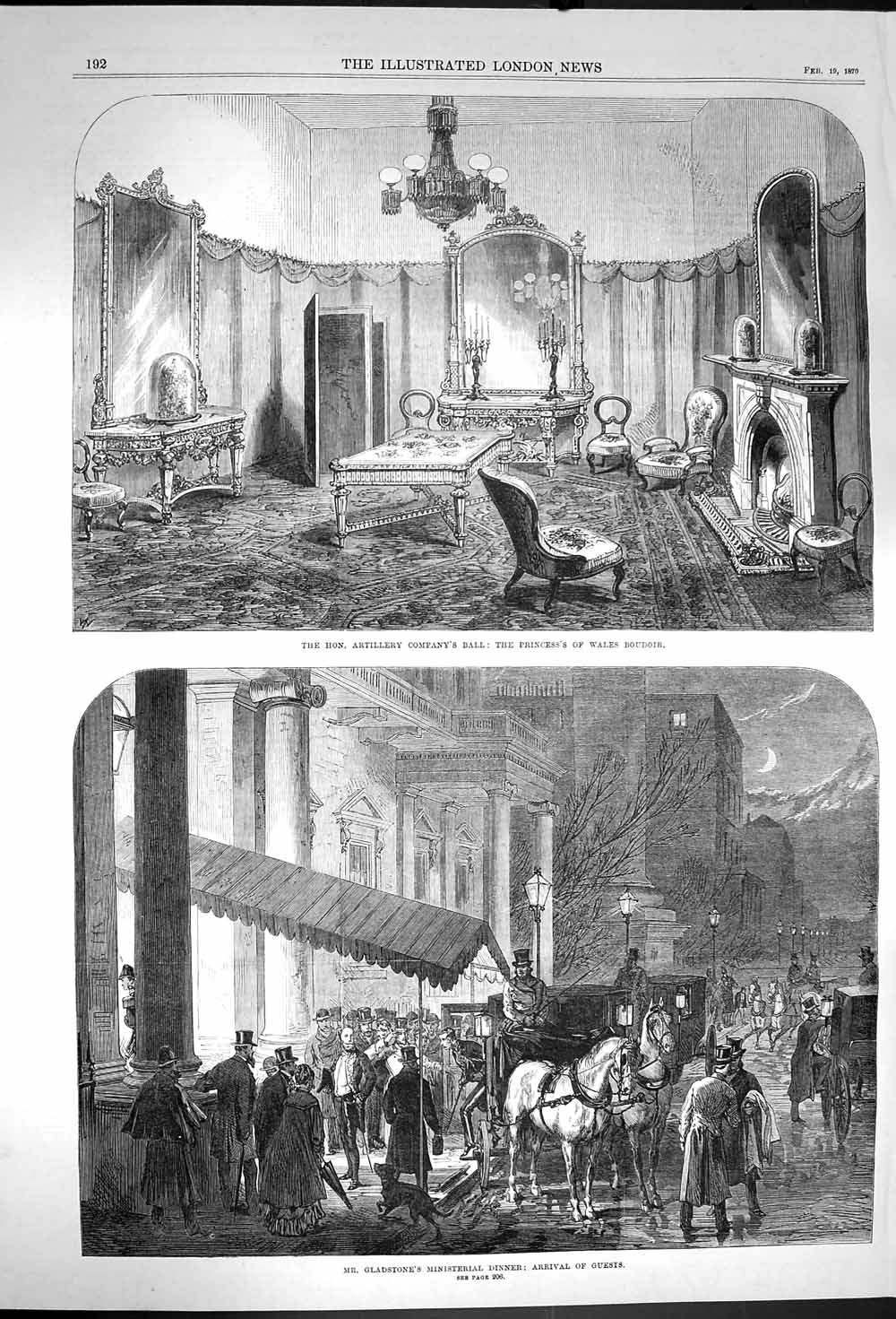 Original Old Antique Print 1870 Artillery Ball Prince Wales Boudoir Gladstone