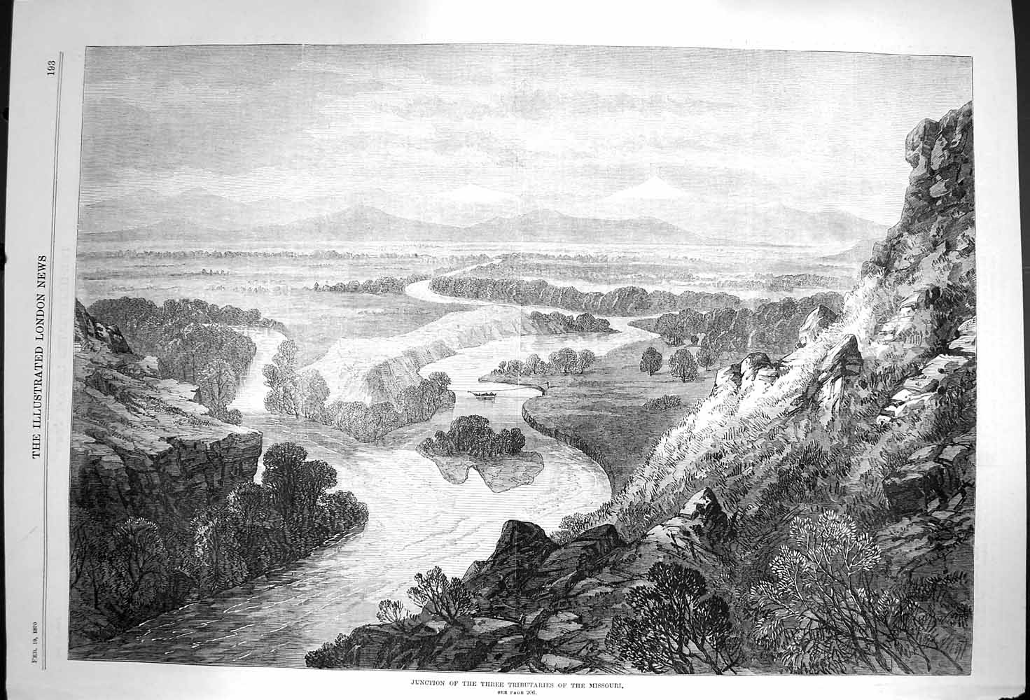 Antique Print *3636 1870 Junction Three Tributaries Missouri River Mountain