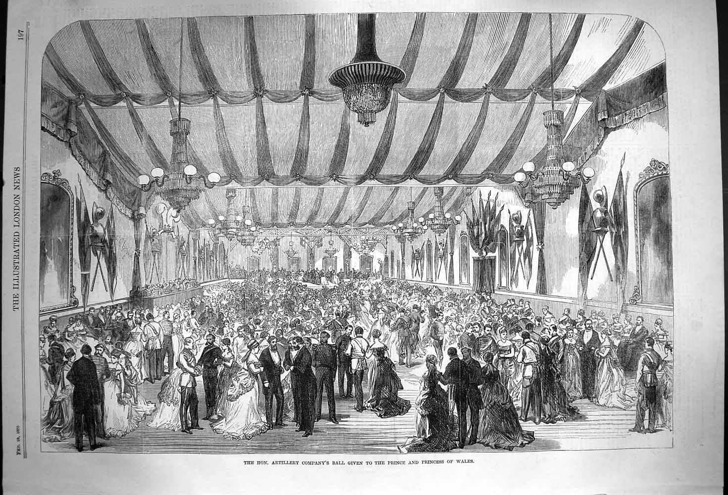 Antique Old Print Ref.94 1870 Artillery Company Ball Prince Princess Wales