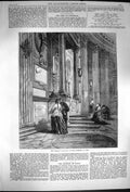 Original Old Antique Print 1870 Tomb Raffaelle Pantheon Rome Italy Victorian
