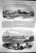 Old Antique Print 1870 Fort Church South Barracks Calcutta Plassey Gate 19th