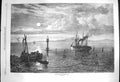 Original Old Antique Print 1870 Fine Art View Bitter Lakes Suez Canal Moonlight