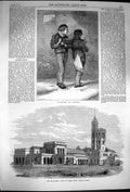 Old Antique Print 1870 Government House Gunesh Khind Poonah Bombay Boys 19th