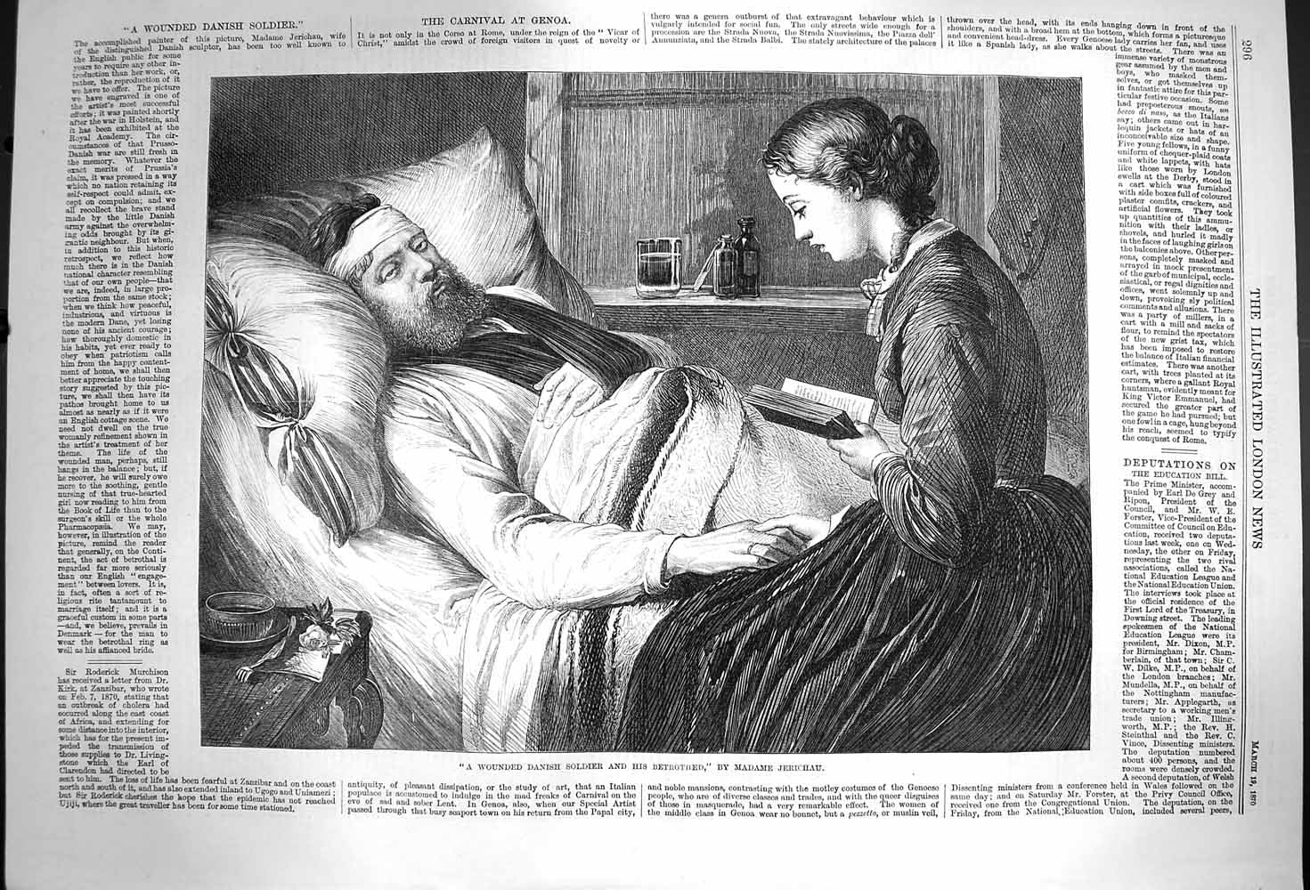 Original Old Antique Print 1870 Wounded Danish Sier Detrothed Madame Jerichau