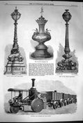 Original Old Antique Print 1870 Thomson Road-Steamer Billiard Champion Cup Lamp