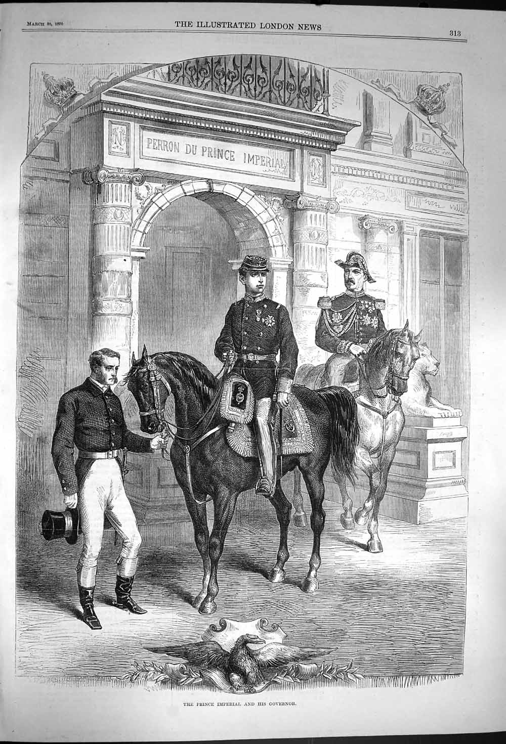 Original Old Antique Print 1870 Prince Imperial Governor Horses 19th