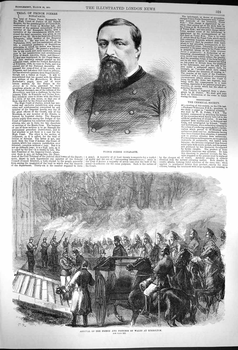 Original Old Antique Print 1870 Prince Pierre Bonaparte Princess Wales Ki 19th