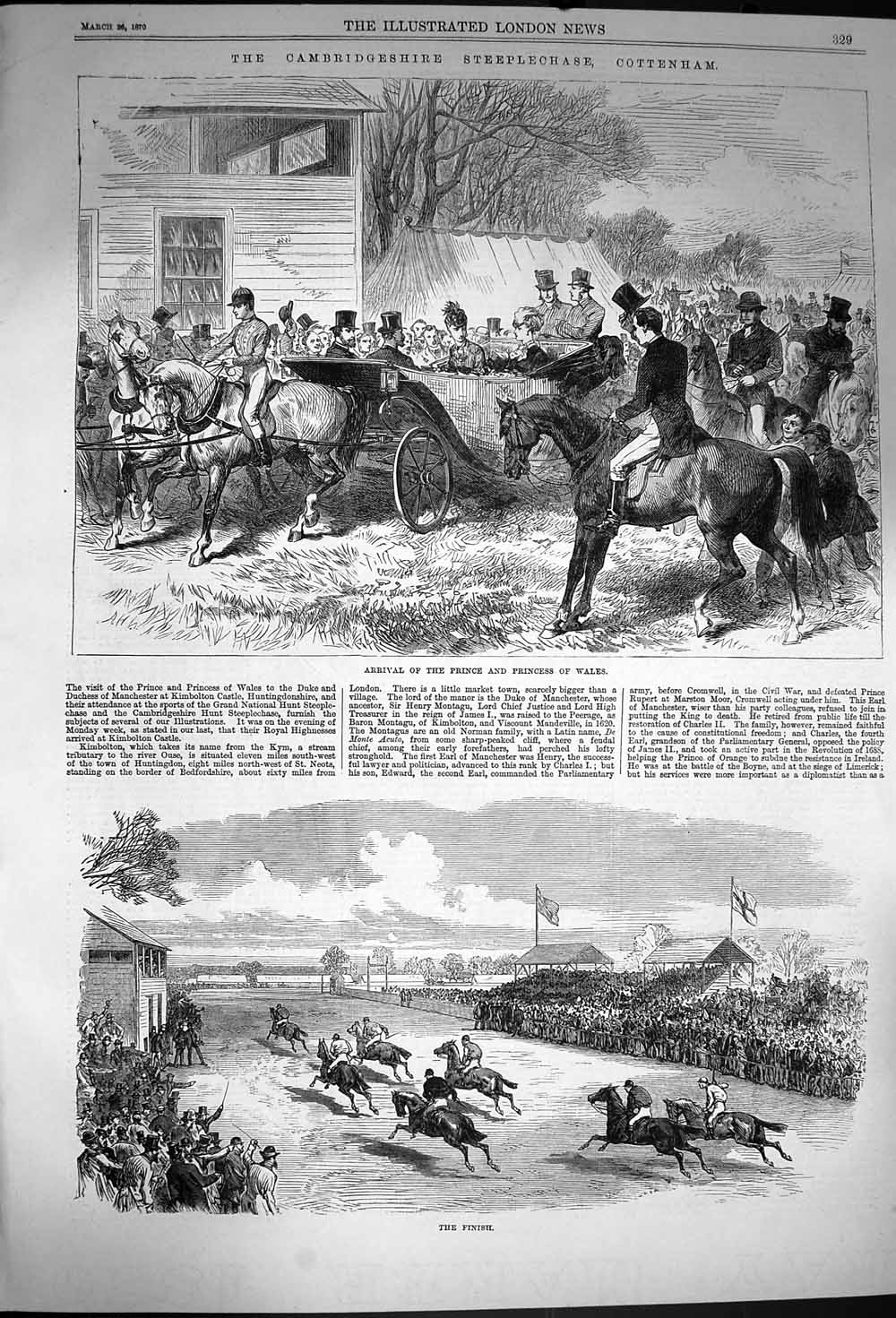 Original Old Antique Print 1870 Prince Wales Cambridgeshire Steeplechase Co 19th