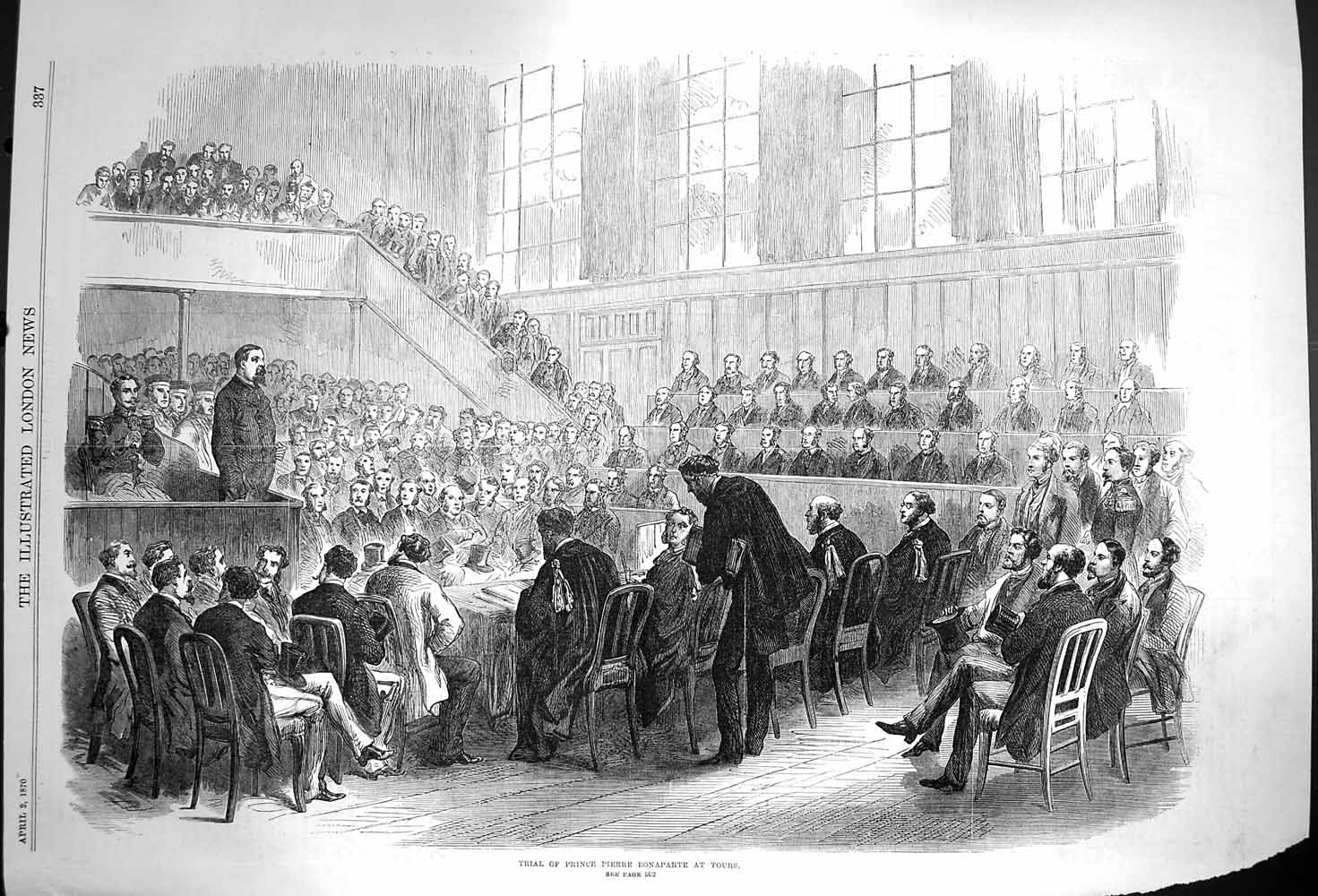 Original Old Antique Print 1870 Trial Prince Pierre Bonaparte Tours France 19th