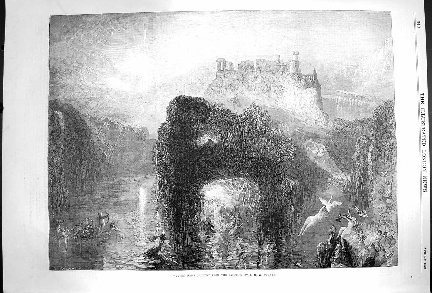 Original Old Antique Print 1870 Queen Mab'S Grotto Moonlight Turner Fine Art