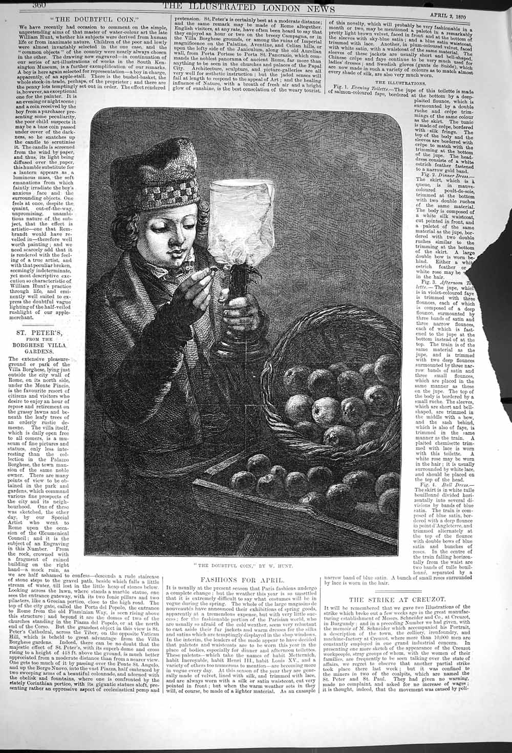 Original Old Antique Print 1870 Doubtful Coin Hunt Scottish Boy F 19th
