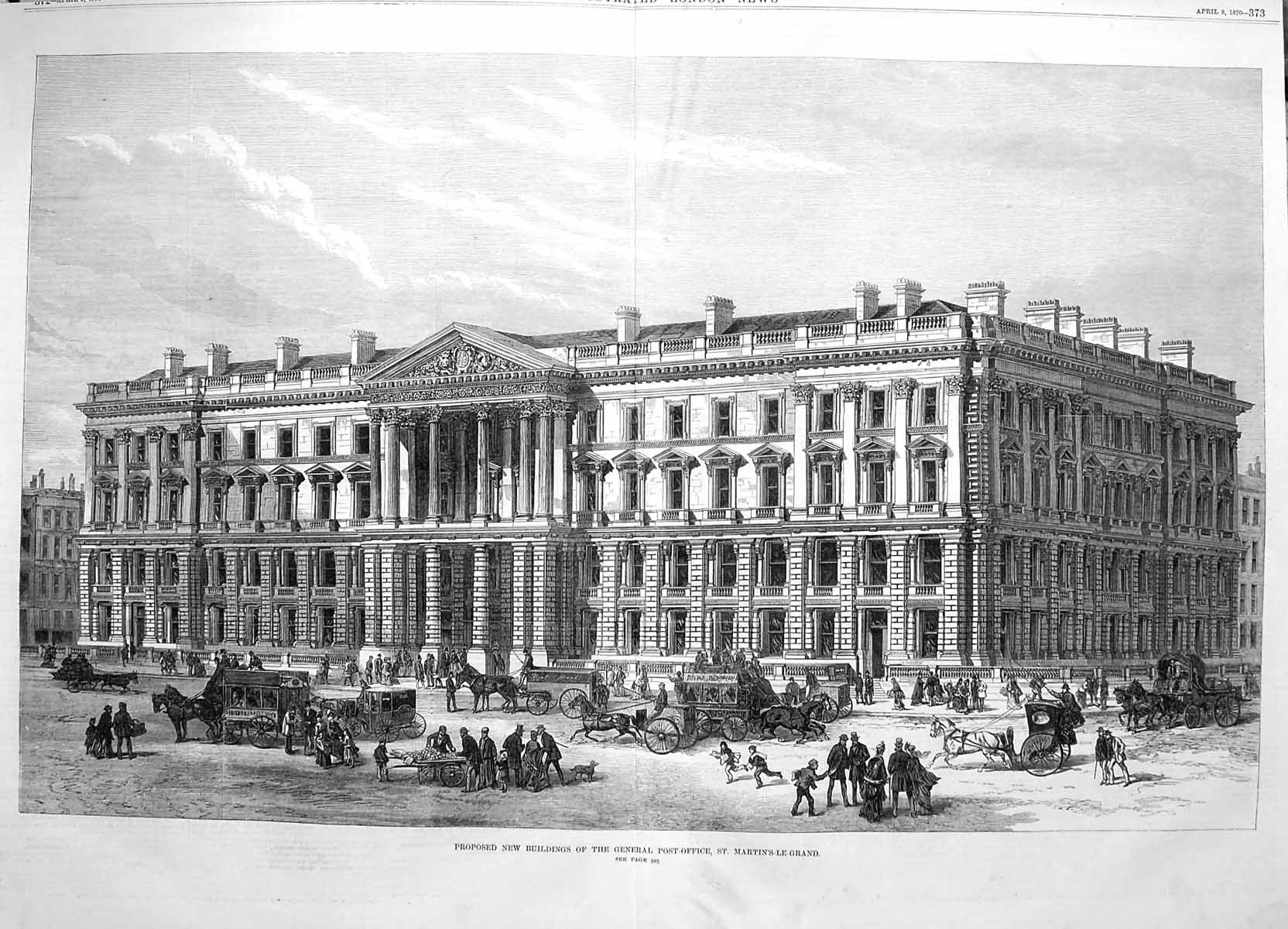 Old Antique Print 1870 Buildings General Post Office Martin'S-Le-Grand 19th