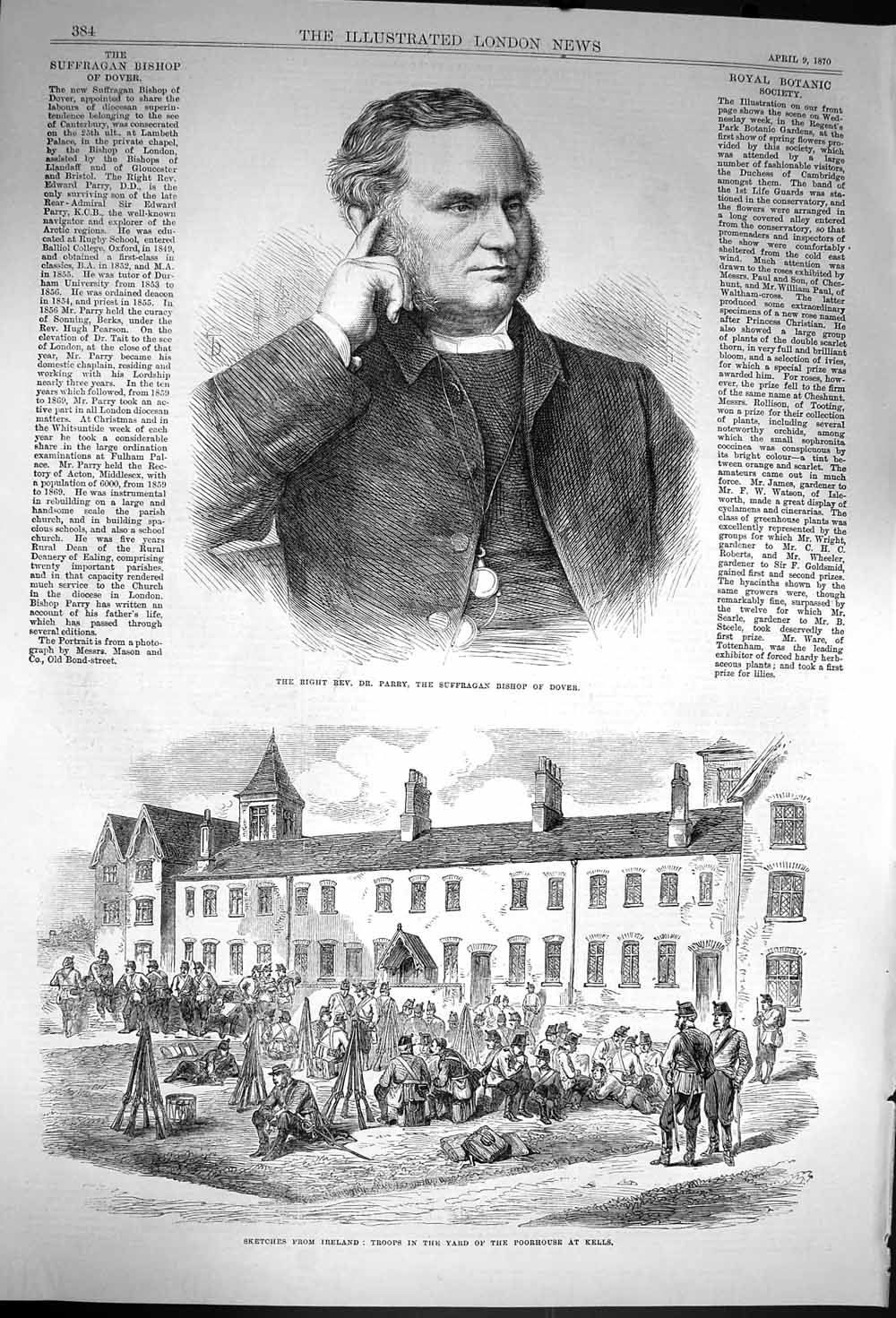Original Old Antique Print 1870 Rev. Parry Bishop Dover Ireland Troops Po 19th