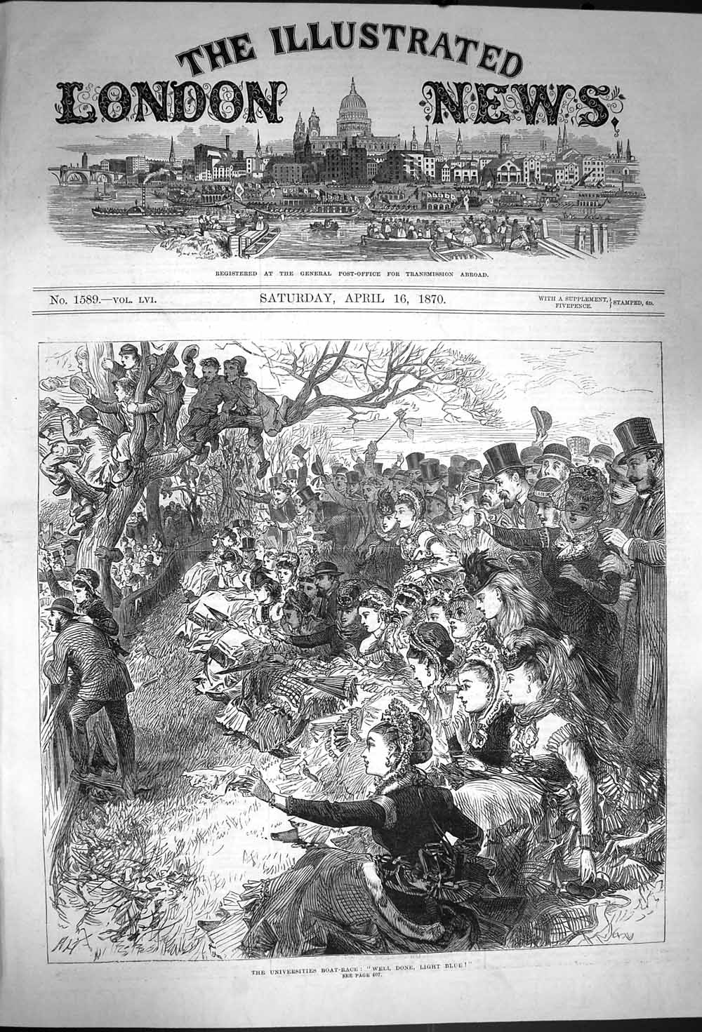 Original Old Antique Print 1870 University Boat Race Oxford Cambridge Sport