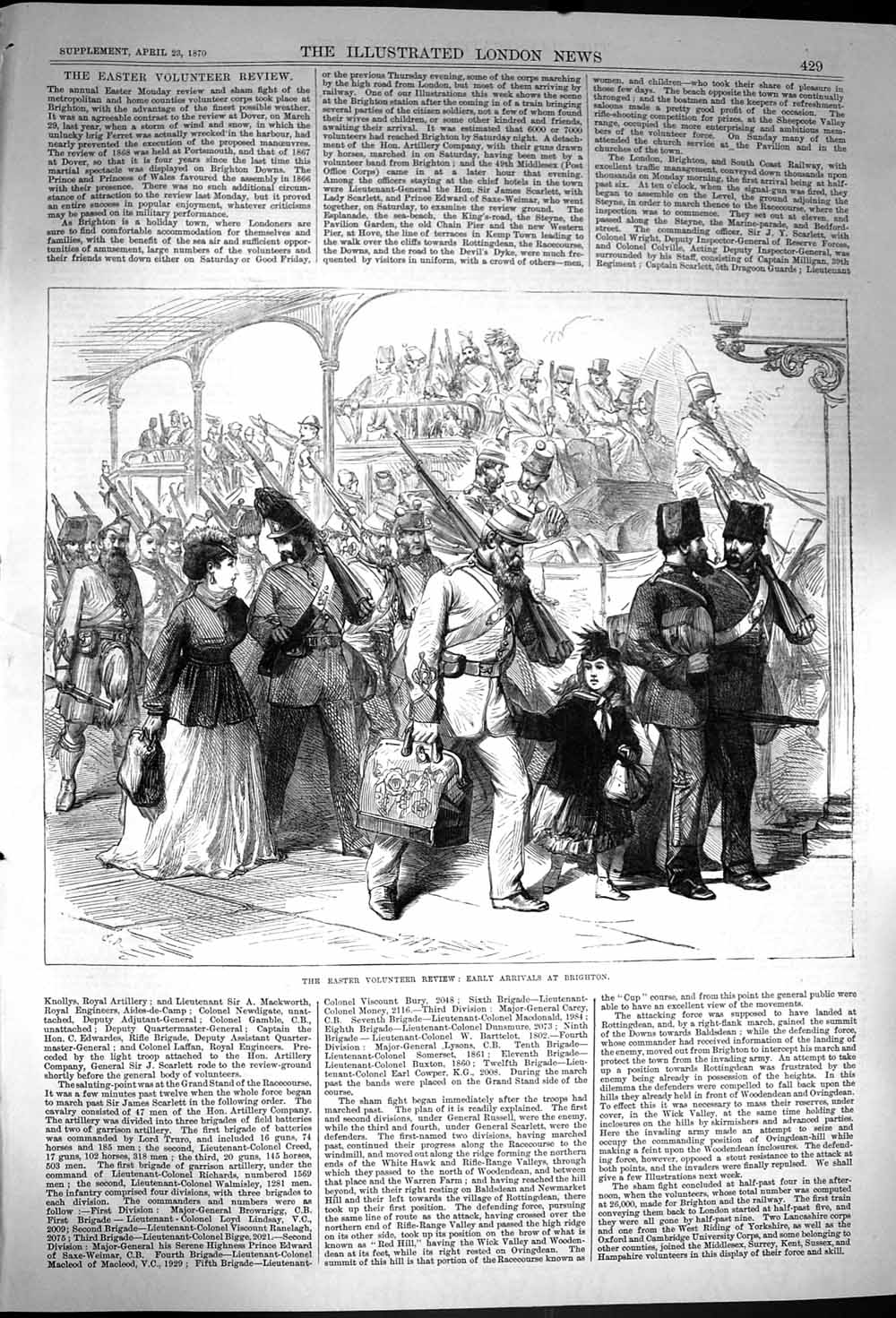 Original Old Antique Print 1870 Easter Volunteer Review Siers Brighton War 19th