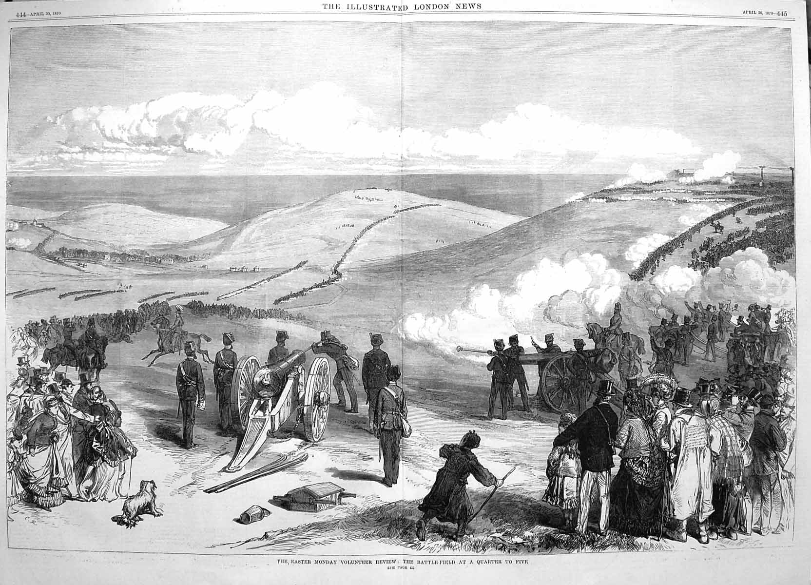 Old Antique Print 1870 Easter Monday Volunteer Review Battle-Field Army 19th