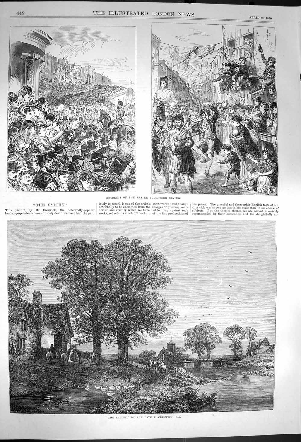 Old Antique Print 1870 Smithy River Bridge Easter Volunteer Review Army 19th