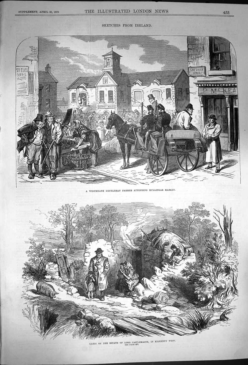 Original Old Antique Print 1870 Ireland Westmeath Farmer Mullingar Cast 19th