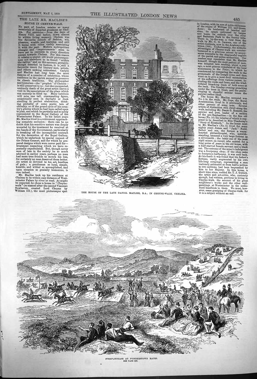 Original Old Antique Print 1870 Daniel Maclise Chelsea Steeplechase Punchestown