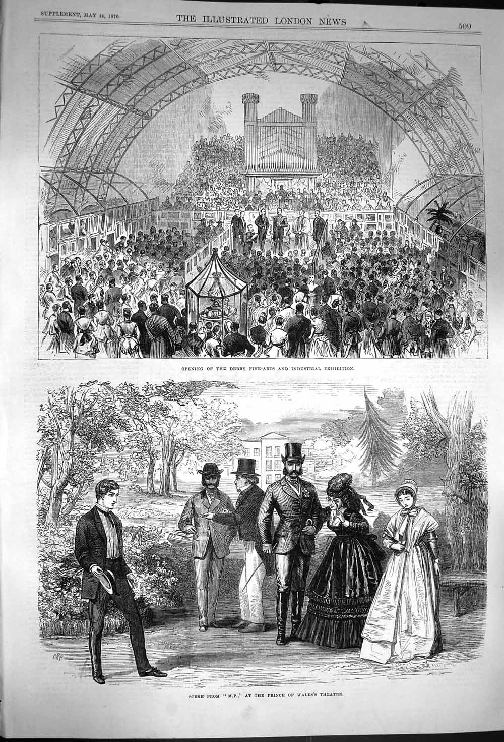 Old Antique Print 1870 Derby Fine-Arts Exhibition Prince Wale'S Theatre 19th