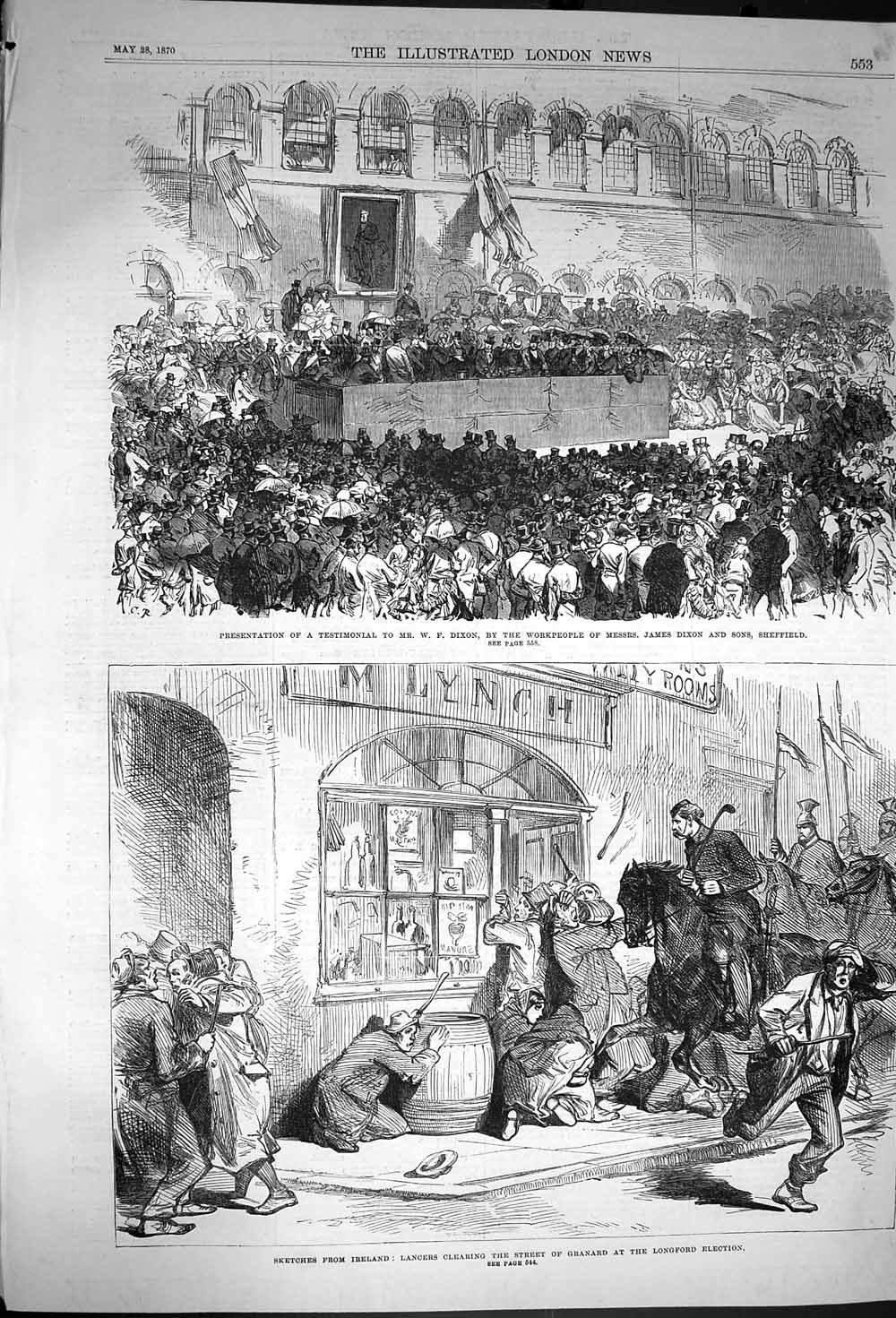 Old Antique Print 1870 Dixon Workpeople Dixon Sheffield Ireland Granard 19th