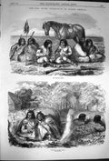 Original Old Antique Print 1870 Red River North America Prairie Crees Ojibways