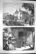 Old Antique Print 1870 House Family Murdered Denham Ireland Nets Galway 19th
