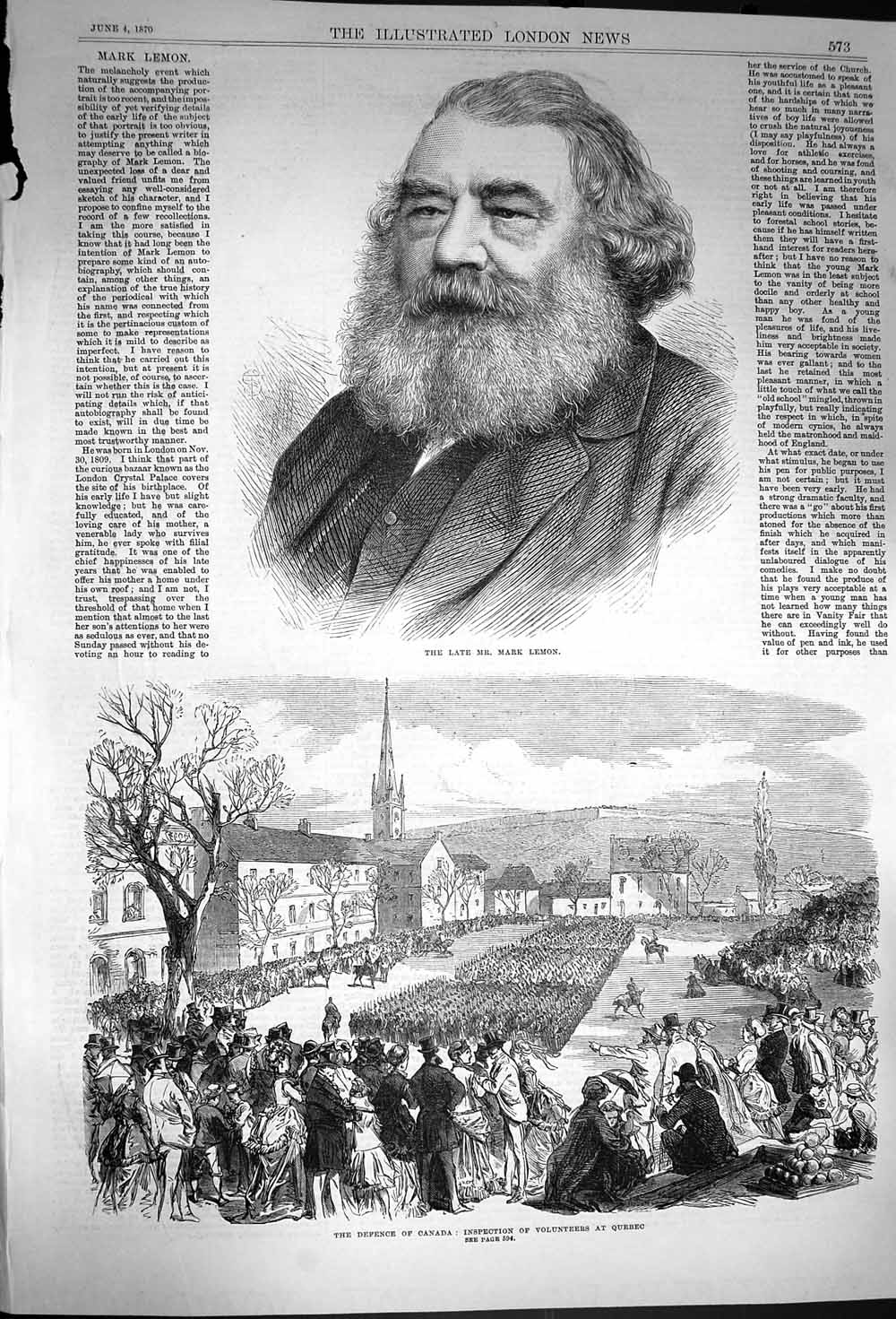 Original Old Antique Print 1870 Portrait Mark Lemon Volunteer Siers Canada War