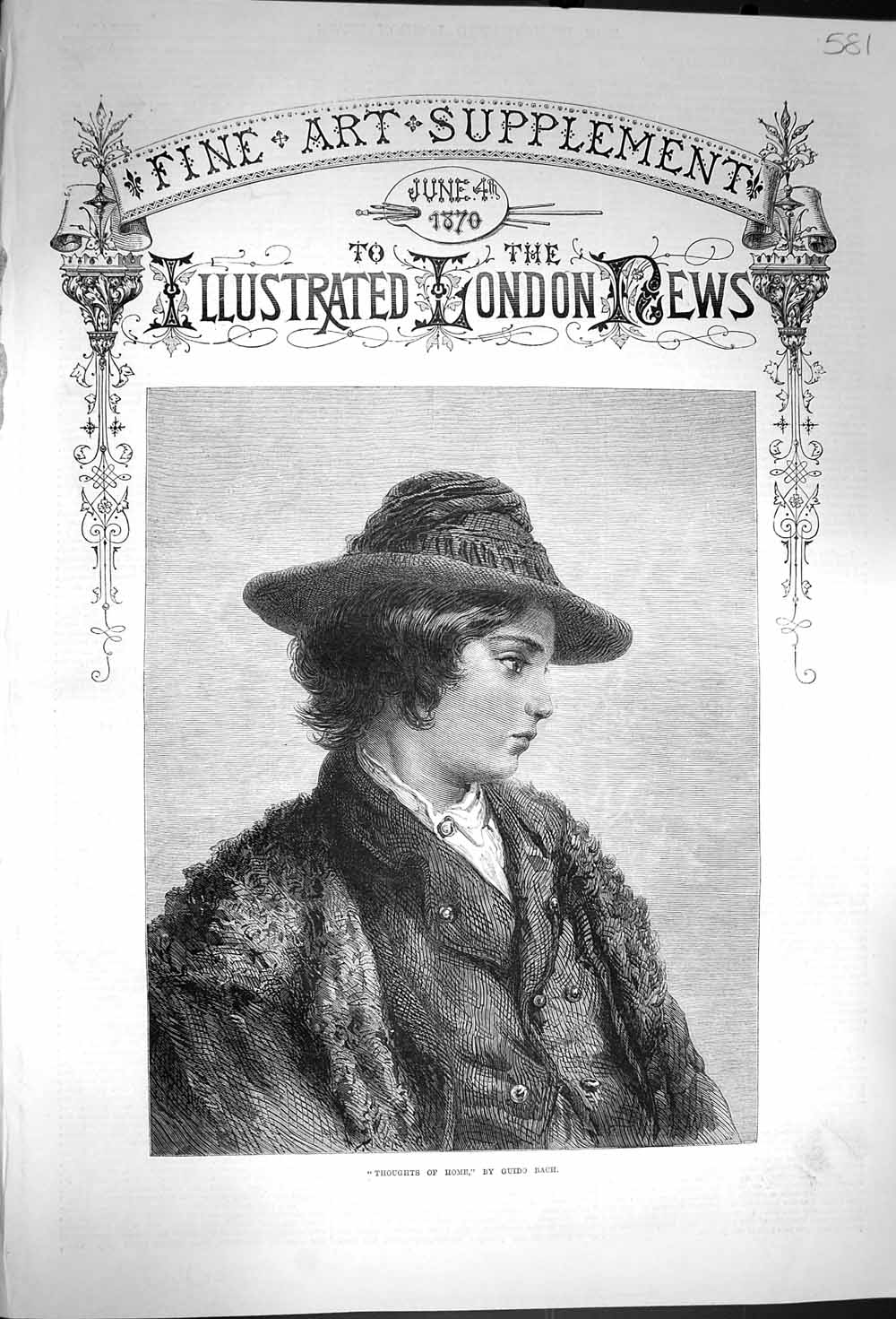 Original Old Antique Print 1870 Portrait Lady Thoughts Home Guido Rach 19th