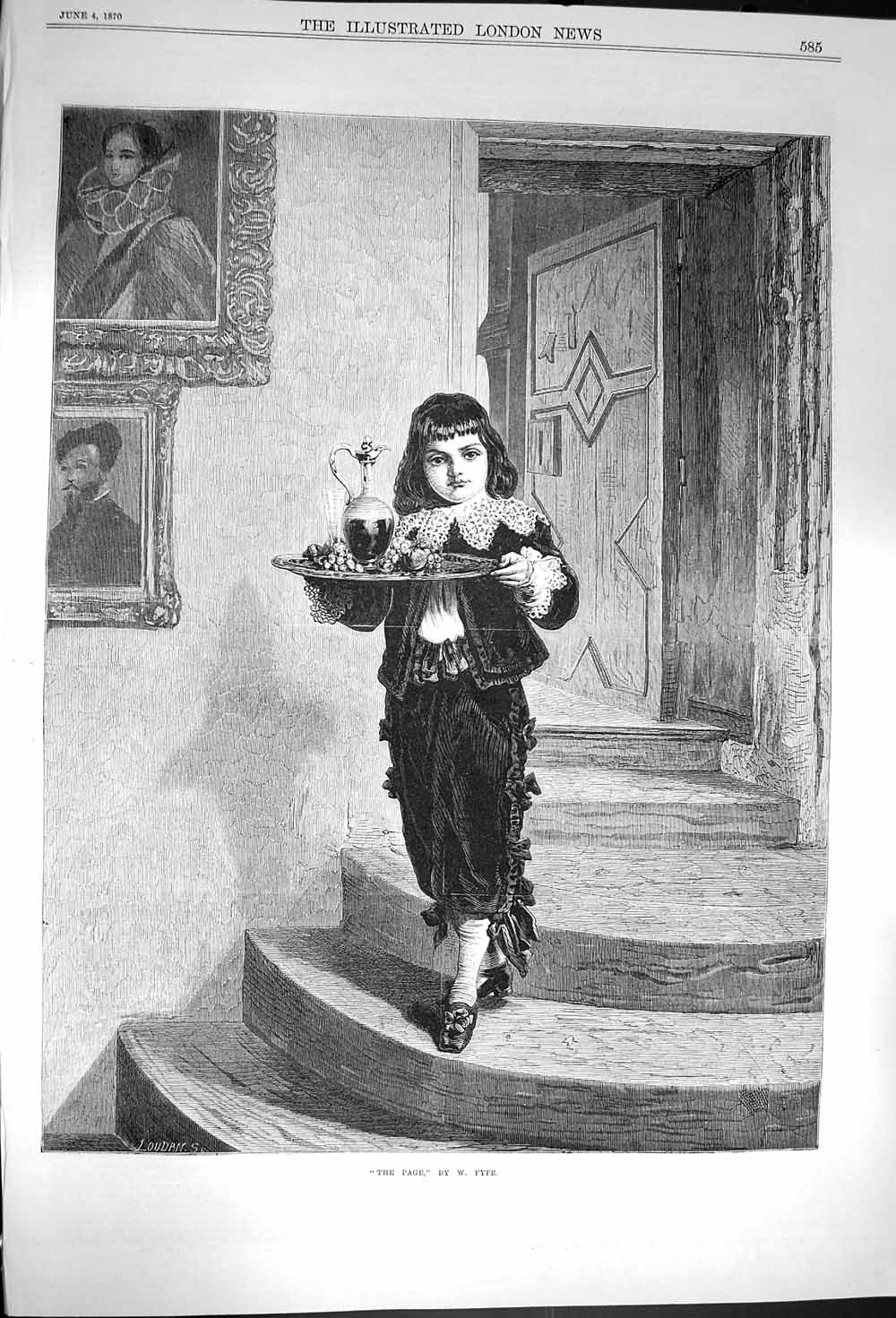 Original Old Antique Print 1870 Fyfe Fine Art Page Boy Servant Silver Tray 19th