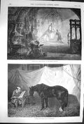 Original Old Antique Print 1870 Free Labour Adelphi Theatre Clown Horse F 19th