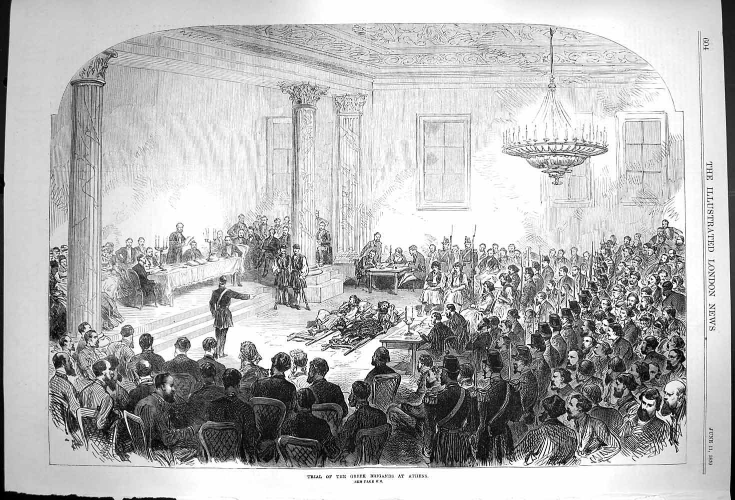 Original Old Antique Print 1870 Trial Greek Brigands Athens Italy Victorian