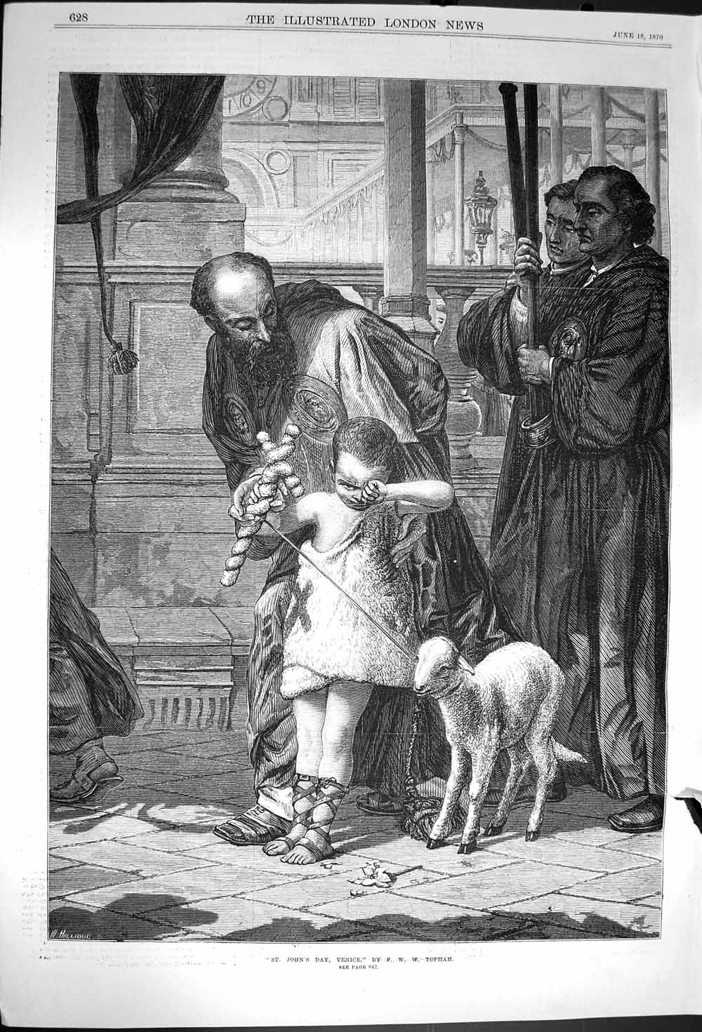 Old Antique Print 1870 Street Scene St. John'S Day Venice Young Boy Sheep 19th