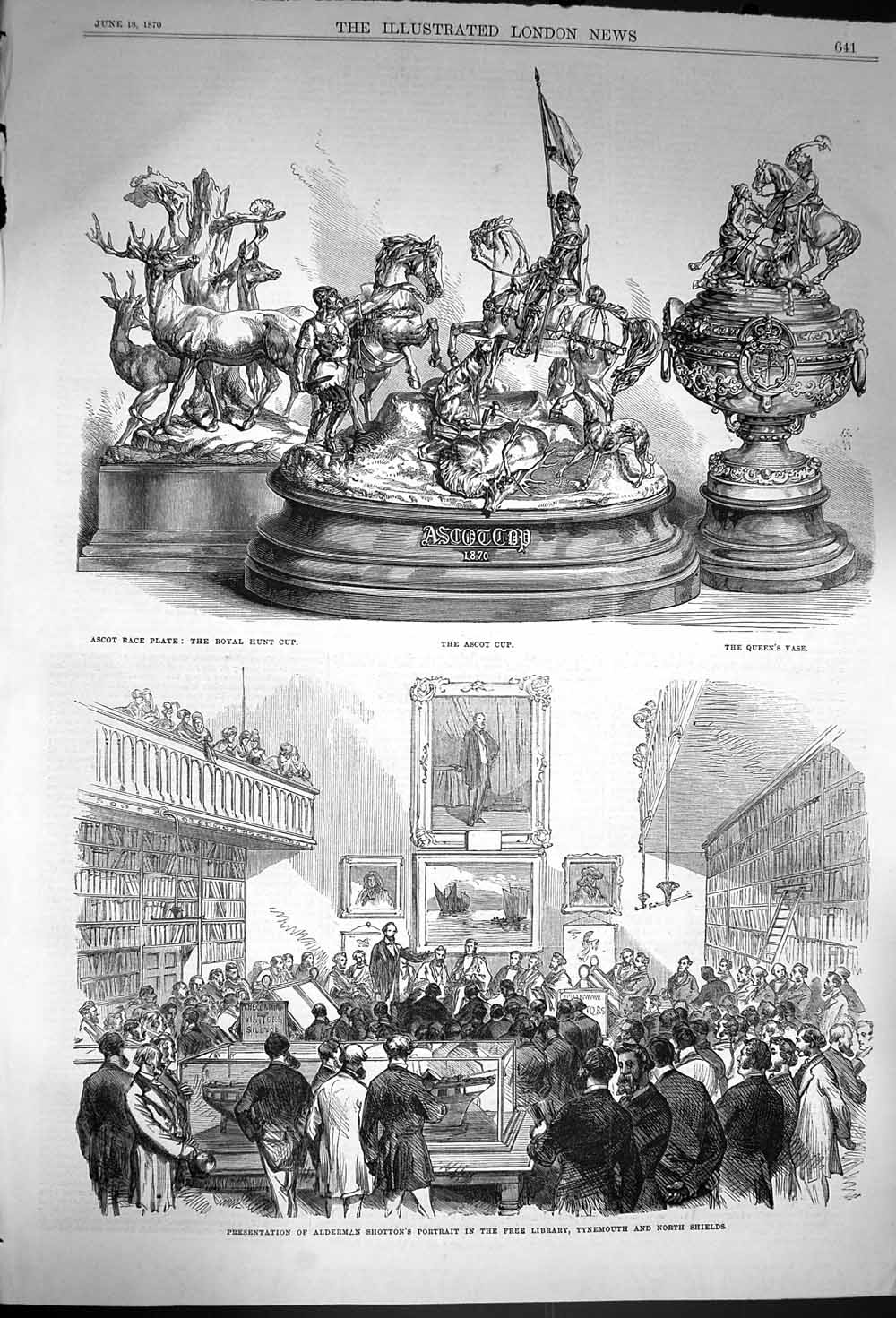 Old Antique Print 1870 Ascot Cup Queen'S Vase Royal Hunt Alderman Shotton 19th