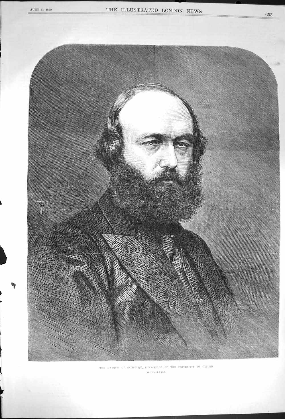 Antique Old Print *3644 1870 Marquis Salisbury Chancellor University Oxford