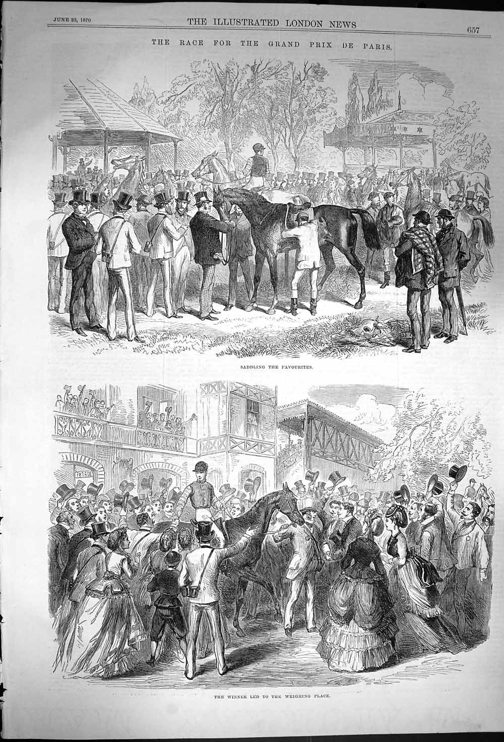 Original Old Antique Print 1870 Horse Racing Grand Prix De Paris Sport Jockeys