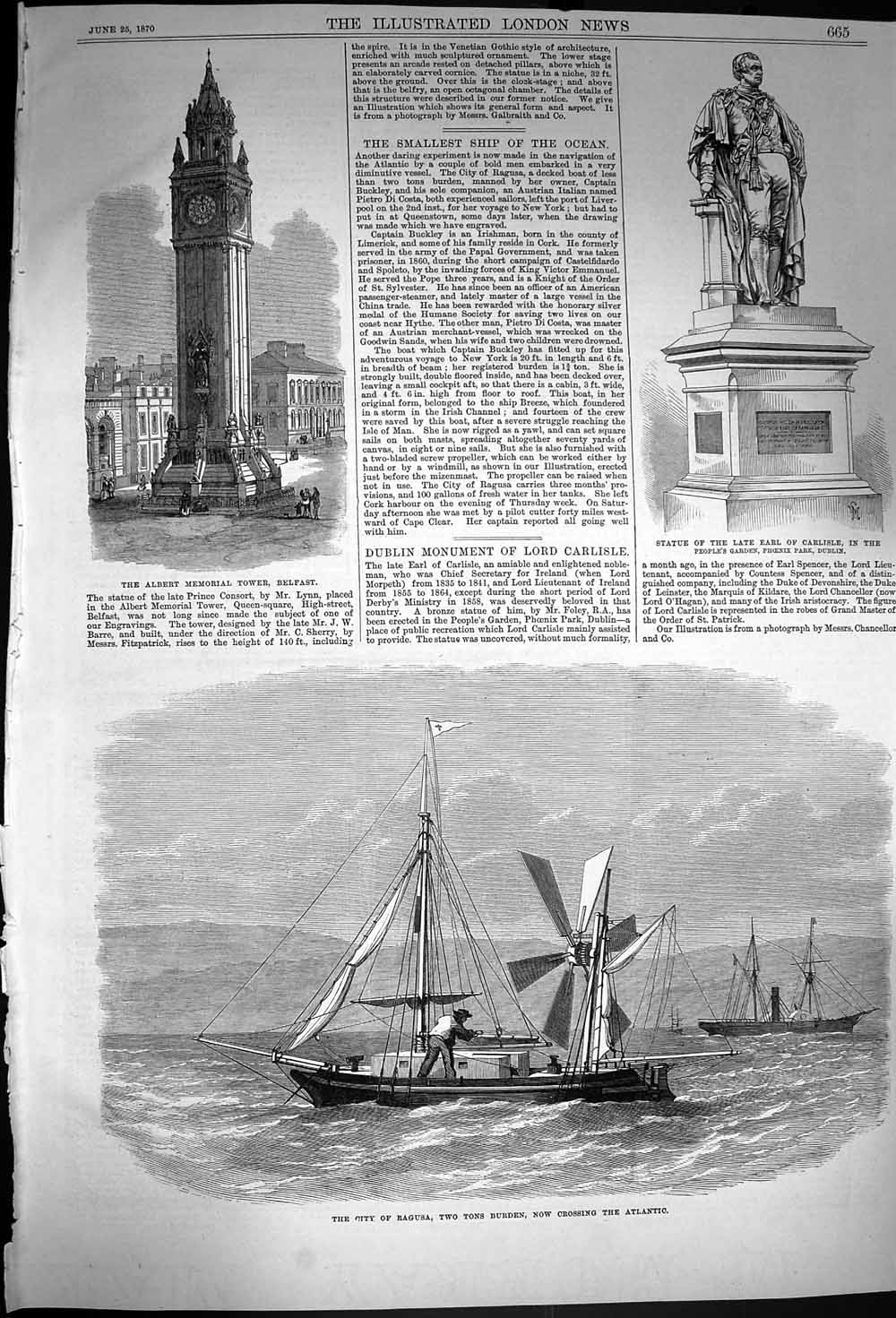 Old Antique Print 1870 City Ragusa Burden State Carlisle Albert Memorial 19th