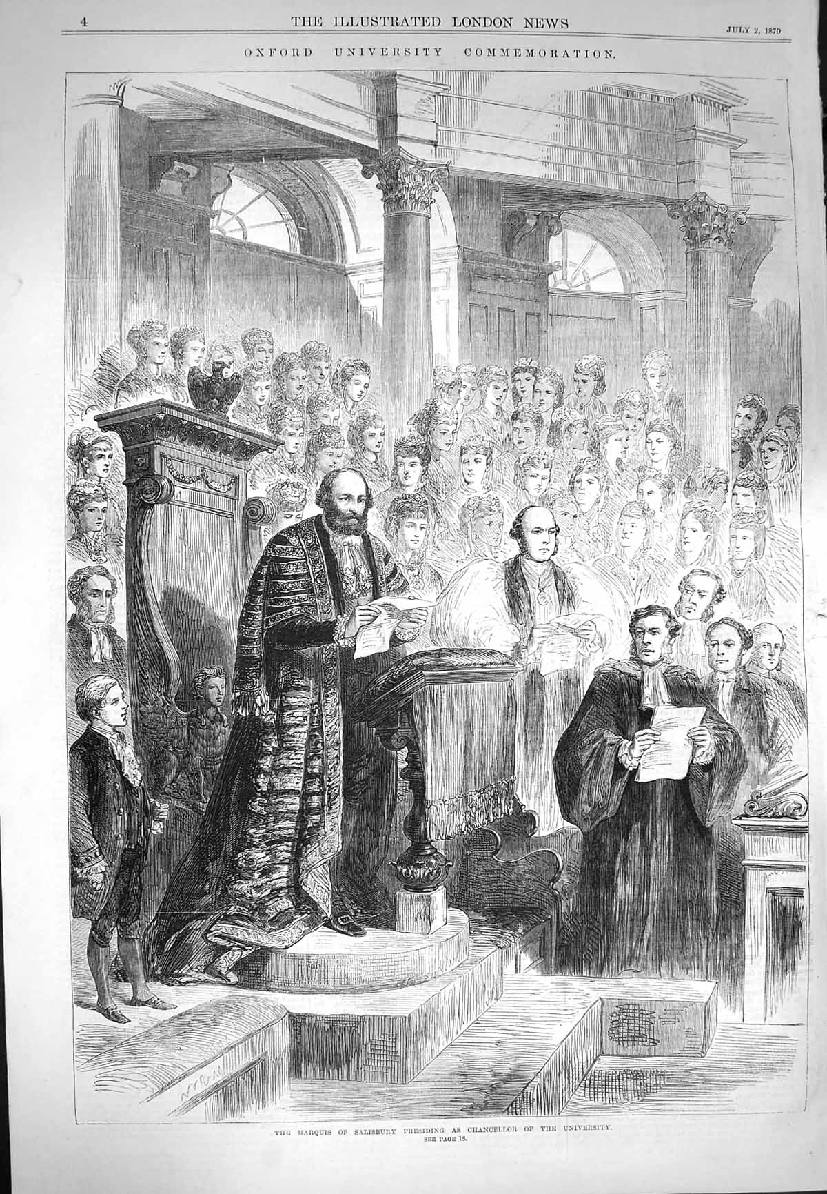 Antique Old Print *3960 1870 Marquis Salisbury Chancellor University Oxford