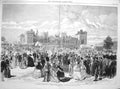 Original Old Antique Print 1870 Queen Garden Party Lawn Windsor Castle Victorian