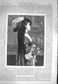 Original Old Antique Print 1870 Portrait Narcissa Beautiful Girl Jacquet 19th
