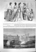 Original Old Antique Print 1870 Paris Fashion July Railway Train Crash Victorian
