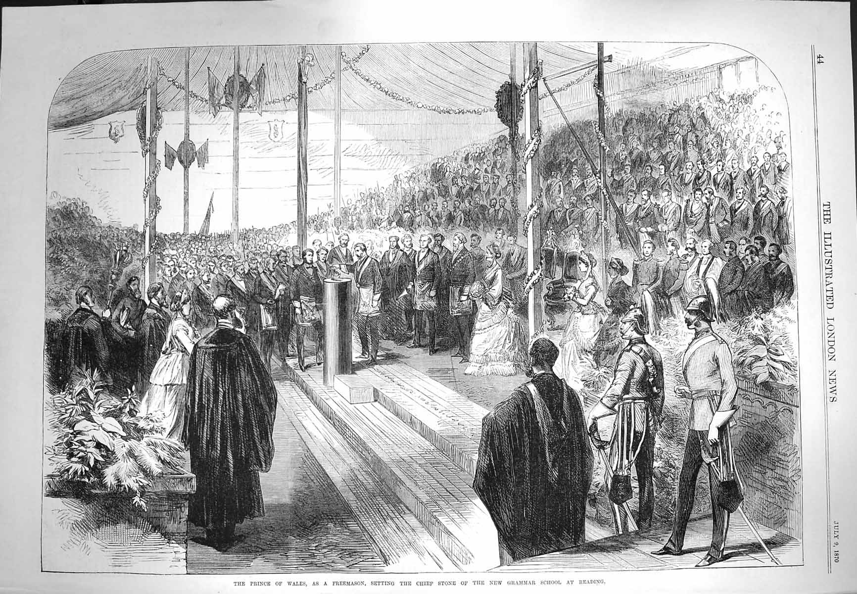 Antique Print *3958 1870 Prince Wales Freemason Chief Stone Grammar School