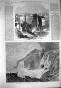 Original Old Antique Print 1870 Zawn Reeth Lands End Fire Aldate Street Oxford