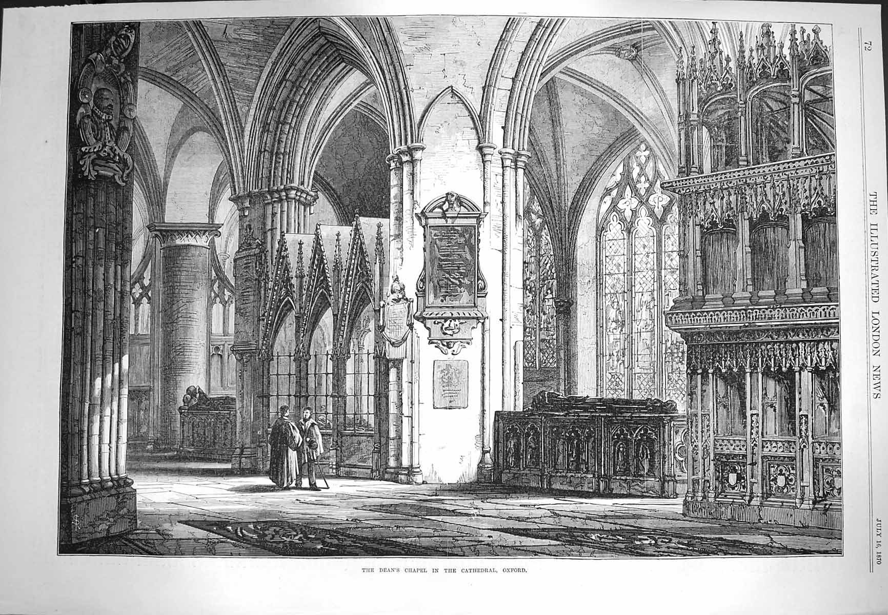 Original Old Antique Print 1870 Dean'S Chapel Cathedral Oxford Architecture