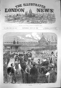 Original Old Antique Print 1870 Opening Scene Thames Embankment Address London