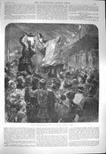 Original Old Antique Print 1870 Reading Declaration War Railway Station France