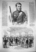 Original Old Antique Print 1870 Humphries Surrey Volunteers Office Enlistments