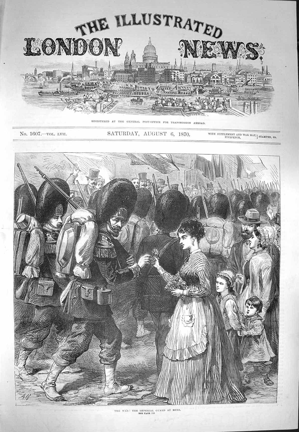 Original Old Antique Print 1870 War Imperial Guard Metz Siers Children Ladies