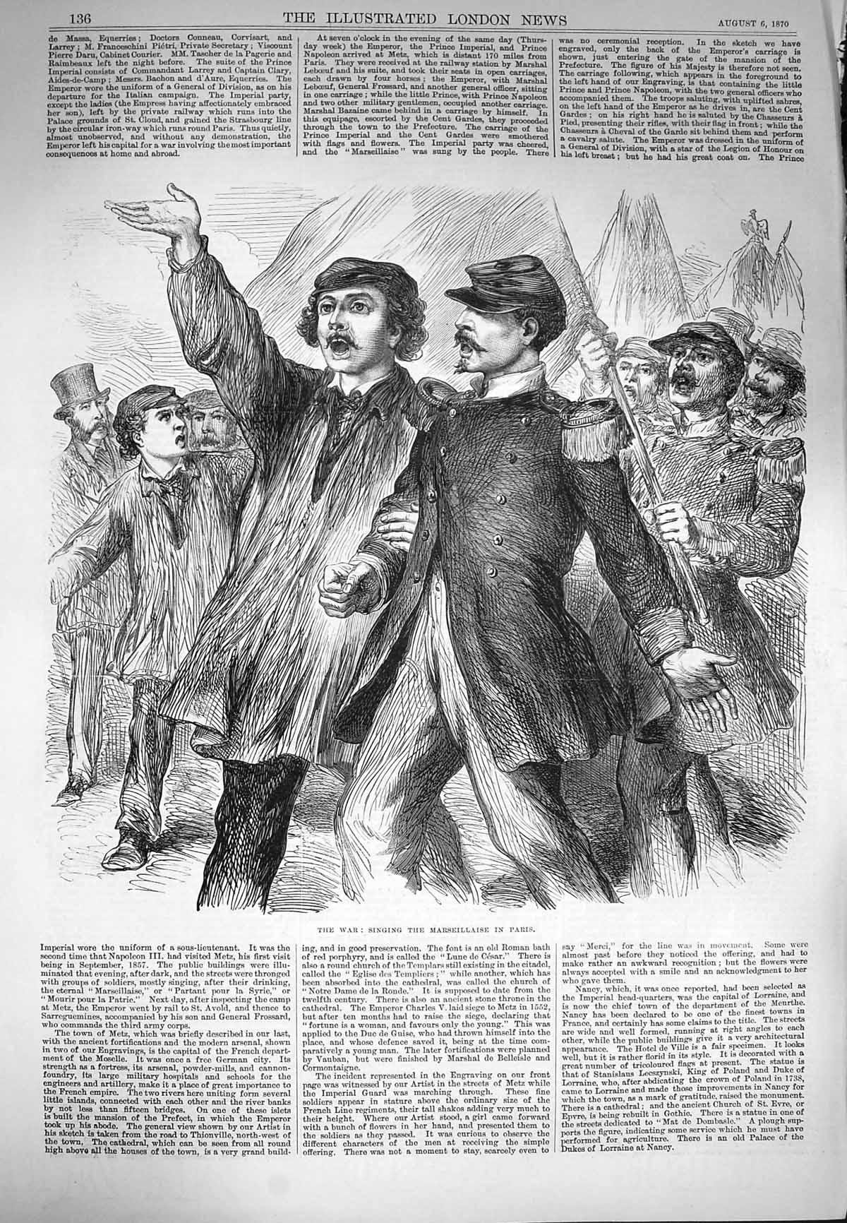Original Old Antique Print 1870 War Singing Marseillaise Paris Siers Music 19th