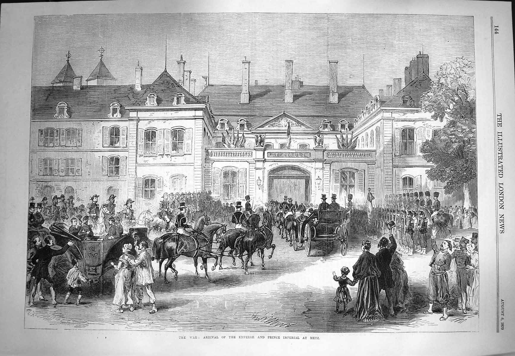 Original Old Antique Print 1870 War Arrival Emperor Prince Imperial Metz Siers